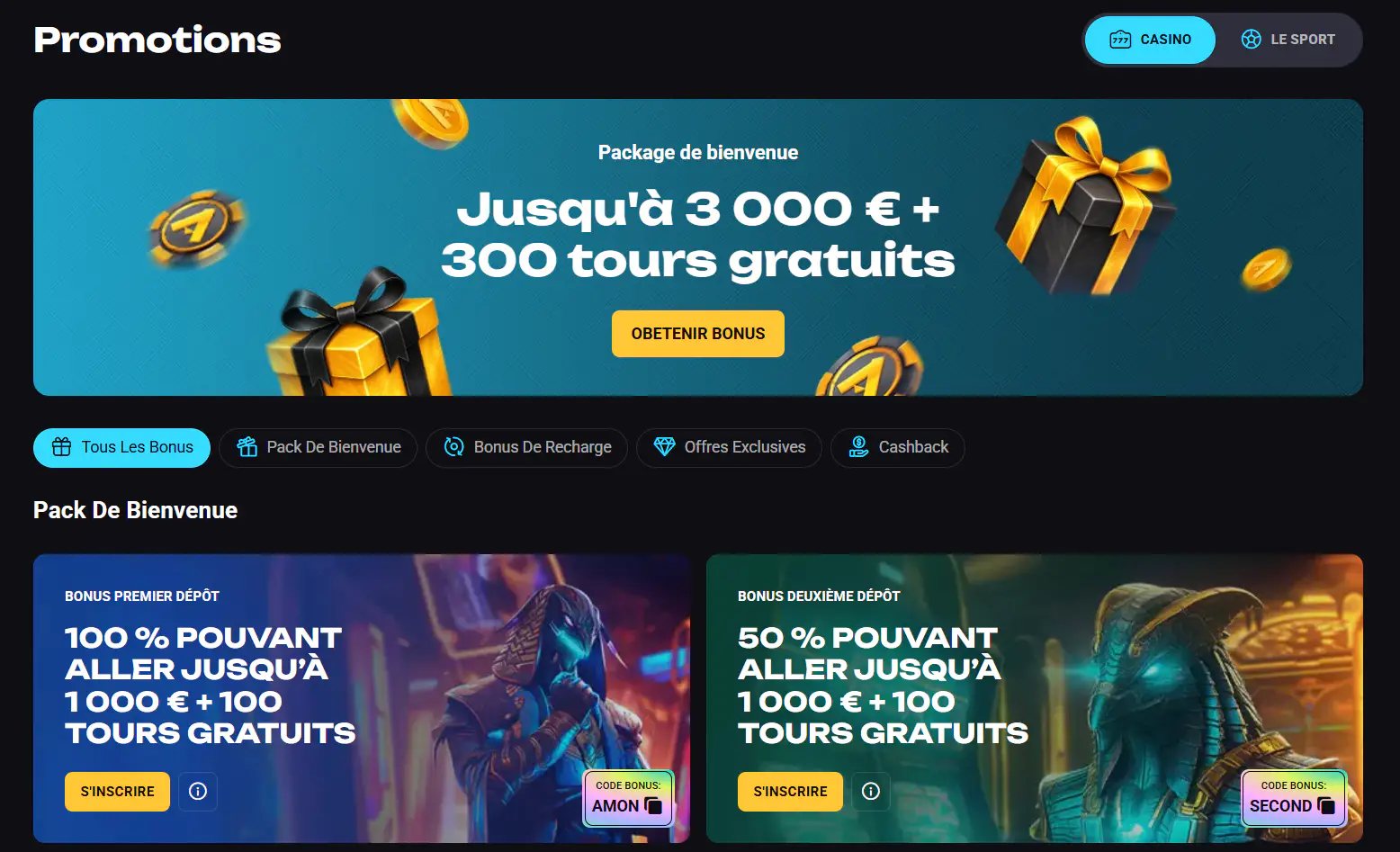 Bonus et promotions